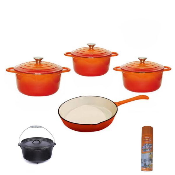 Cast Iron Round Pot Set With Potjie Pot And Kitchen Cleaner