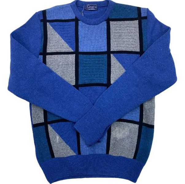 Grant - 52312 L/Wool Color Block Mens Jersey - Ribbon Blue