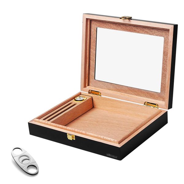 Heartdeco Cedar Wood Humidor Cigar Box and Cigar Cutter Set