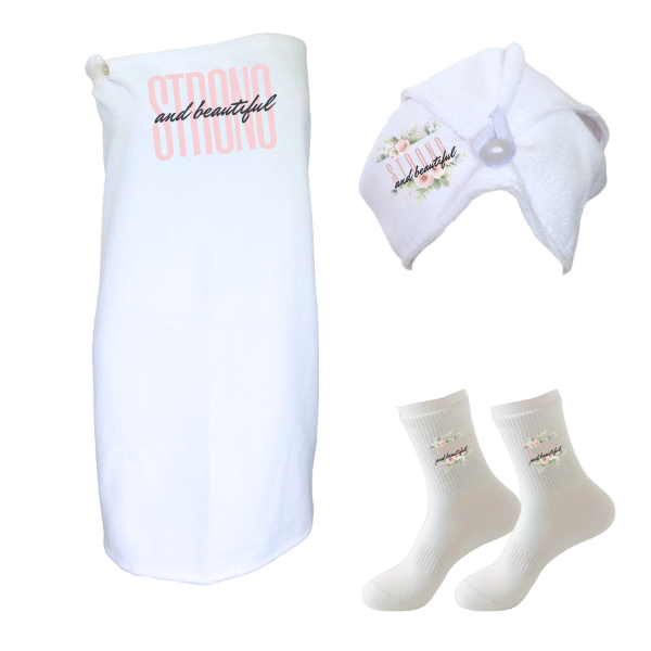 Mom/Mother's Day Gift-Wrap, Hair Towel, &amp; Non-Slip Socks- She is Strong
