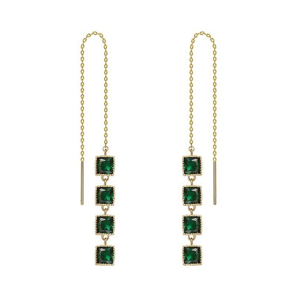 Shiny Green Geometric Earrings, Alloy Drop &amp; Dangle Earrings