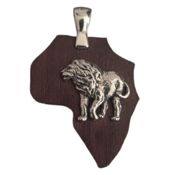 Lion-925 Sterling Silver-Africa-Imbuia Wood-Pendant.