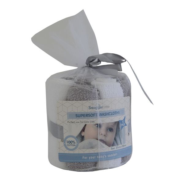 Snuggletime Supersoft Washcloths - 12-Pack - White/Grey