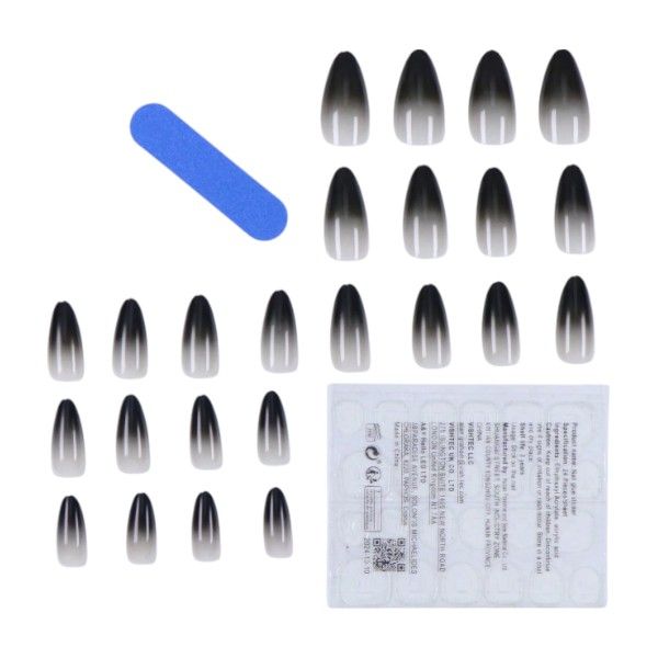 24 Piece - Almond-Shaped Ombre Nails - Black, Grey
