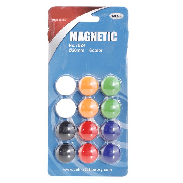 20mm Multi-Coloured Whiteboard Magnets (Blister 12pcs)
