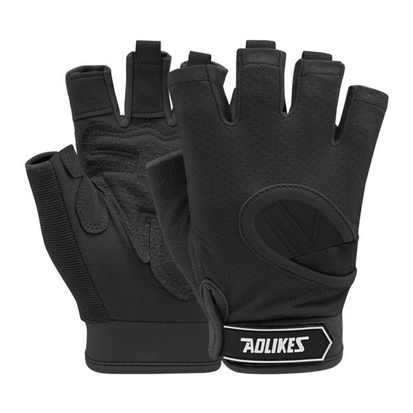 AOLIKES One Pair Non slip Half Finger Gym Gloves Weight Lifting Gloves