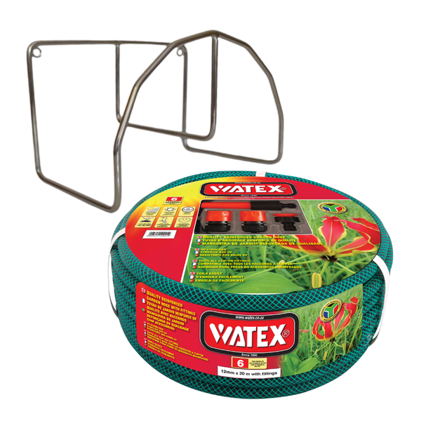 Watex Garden Hose Pipe - 12mm x 20m with Fittings and Hose Hanger