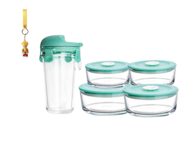Glass Lunchbox and Bottle - 5 Piece