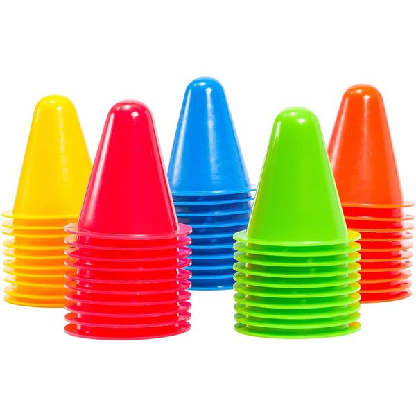 Mini Plastic Cones 50 Pack, 3" Assorted Colors for Soccer &amp; PE Activities
