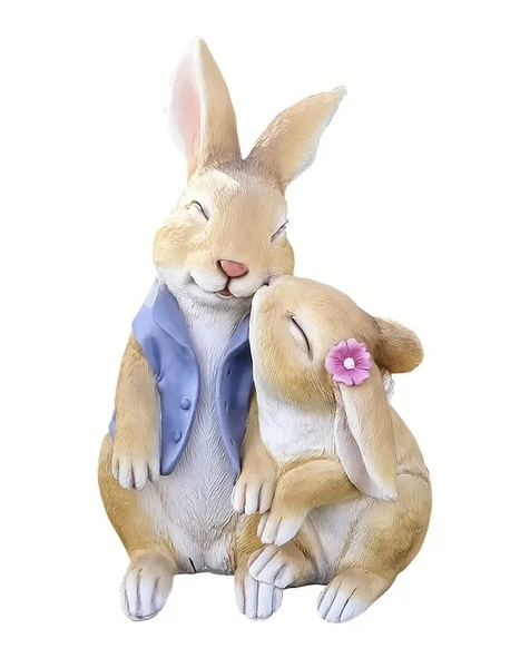 Decor Resin Ornament - Charming Bunny Kissing Couple - 26cm