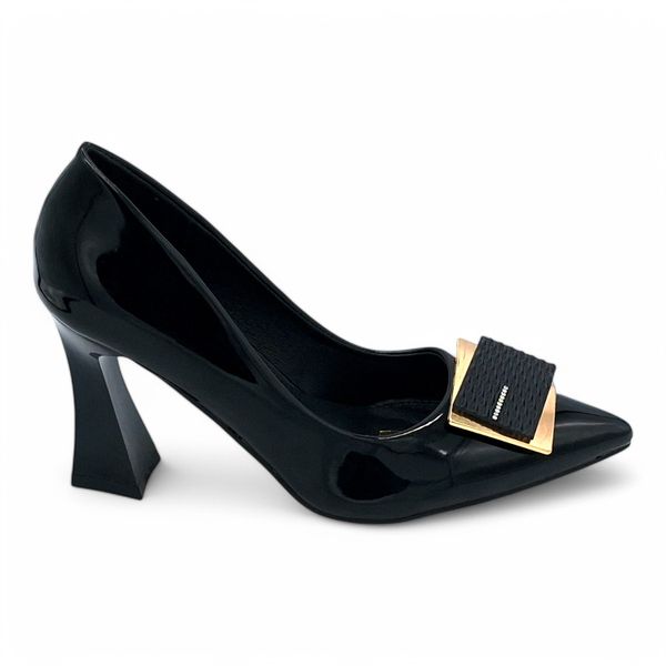 TTP Women Patent PU Block Heel Courts with Square Decore AW135
