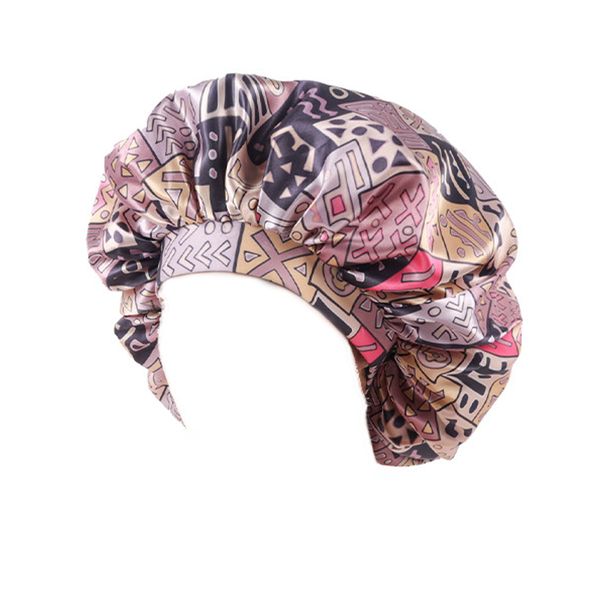 Wax-Dyed Print Wide-Brim Satin Bonnet - Light Pink &amp; Brown