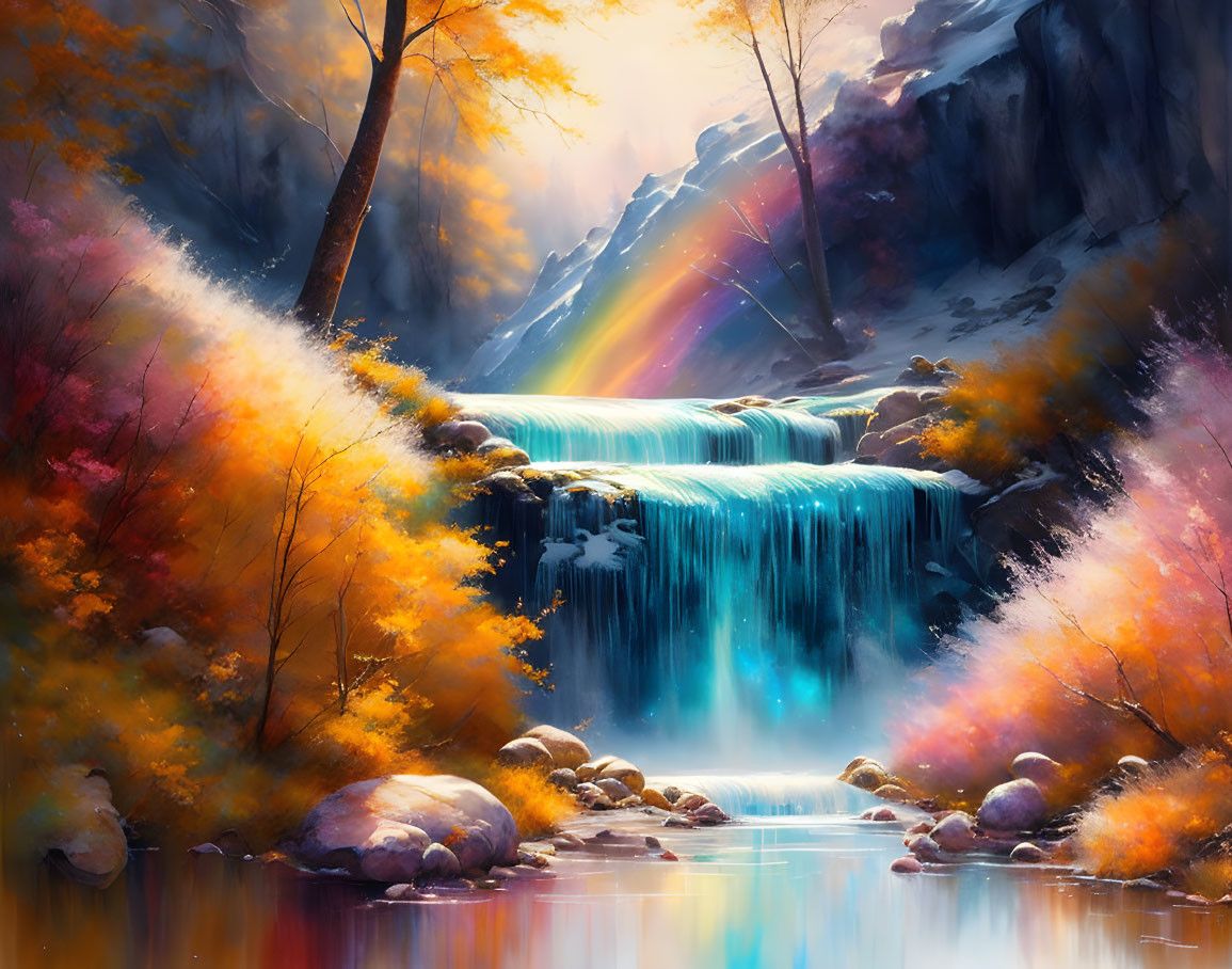 Canvas Wall Art - Sunrise Waterfall Artwork