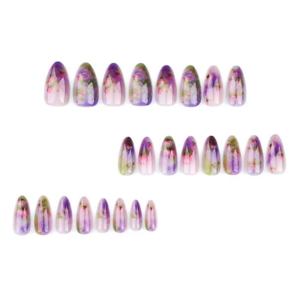 Purple Gradient French Manicure Short Almond Shaped False Nails