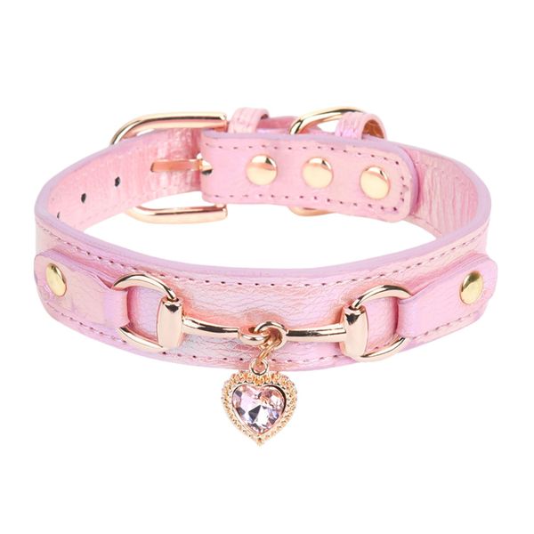 Adjustable PU Leather Rhinestones Necklace Collar for Dogs (XS)