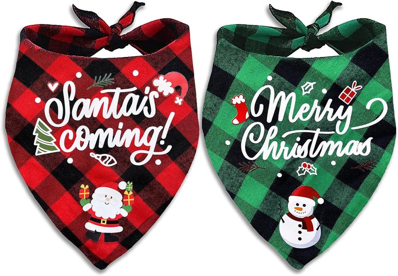 2 Pack Christmas Holiday Bandana For Dogs and Cats