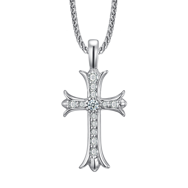 Gothic Cross Necklace with Stainless Steel and Inlaid Diamonds