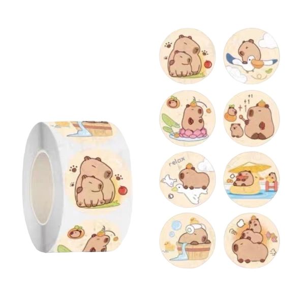 Kids Motivation Stickers - Capybara Theme (500 Stickers per Roll)