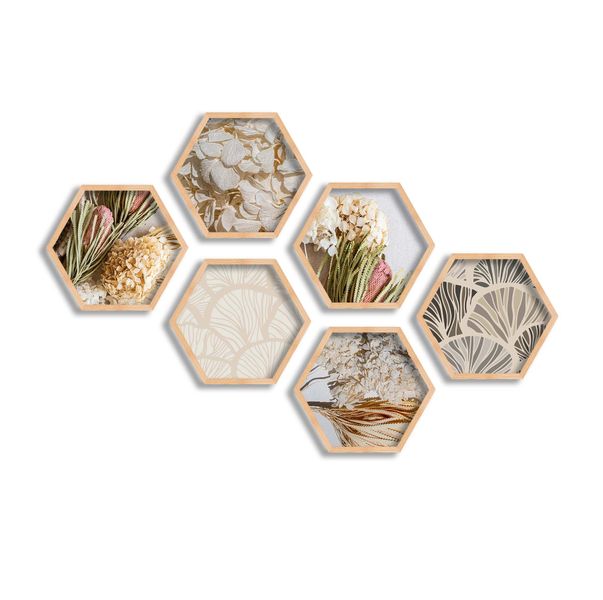 CapeArt Pine Hexagonal Wall Art Canvas 6pce collage Farm House