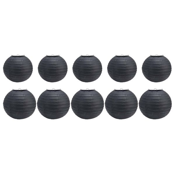 10 Pcs Pure Black Round Paper Lanterns for Party Decoration