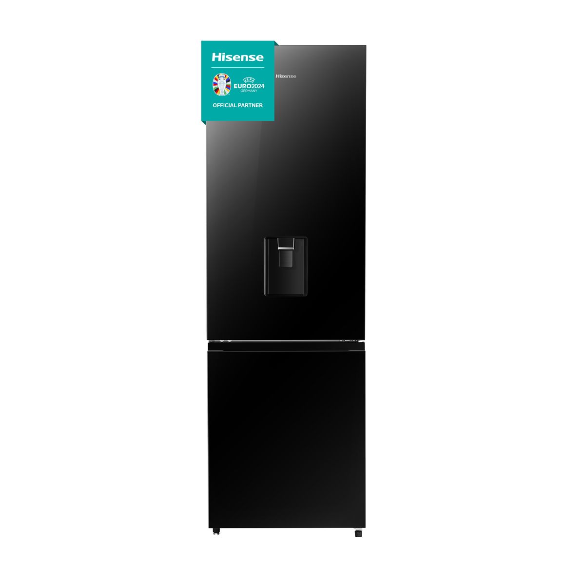 Hisense 347L Bottom Freezer Fridge with Water Dispenser - Black Glass