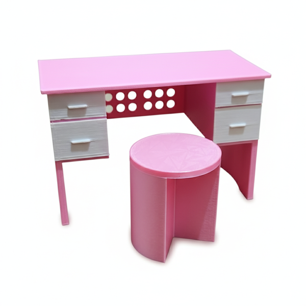 Barbie Doll Office Desk Set with Chair and Laptop - 3D Printed Furniture