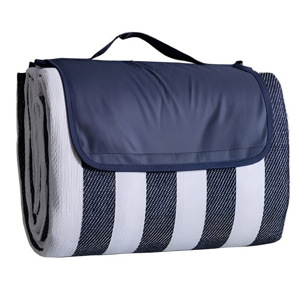 Roll Up Sand Proof Outdoor Picnic Blanket 200cm - Blue &amp; White