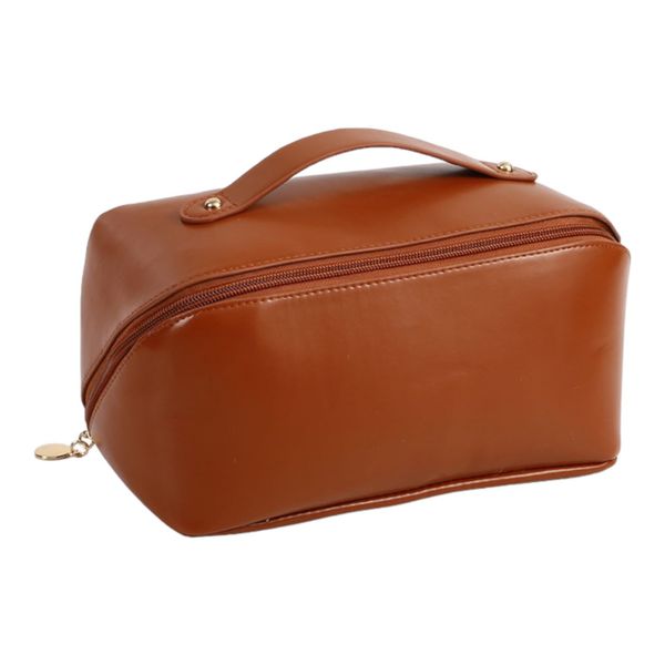 Large Opening PU Leather Travel Makeup Bag 22CM