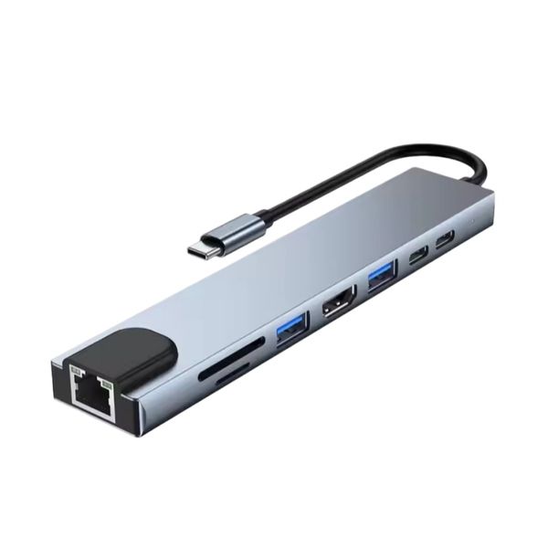 8-in-1 USB C Hub with 4K HDMI, RJ45, SD/TF Reader, PD