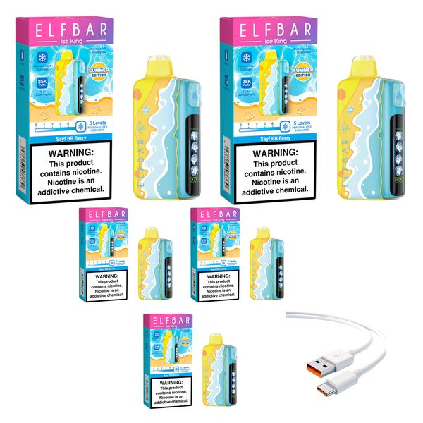 Elfbar Ice King 25k BB Berry +DiscoVape Charging Cable (Pack of 5)