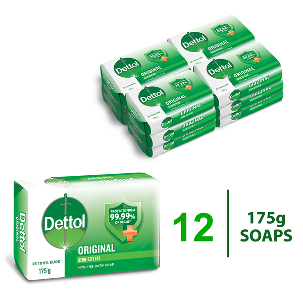 Dettol 12x175g, Hygiene Hand &amp; Body Bar Soap, Original