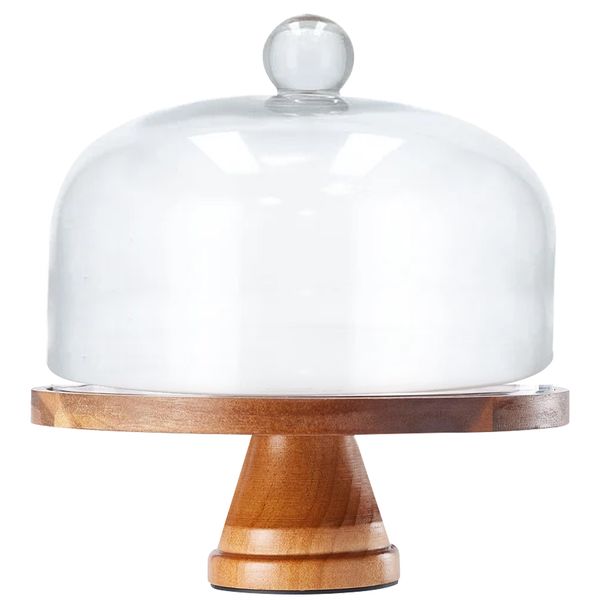 33cm Large - Wooden Stand Cake Dome With Glass Lid