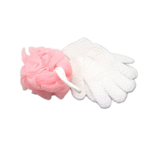 Exfoliating Glove White &amp; Body Sponge Pink Set