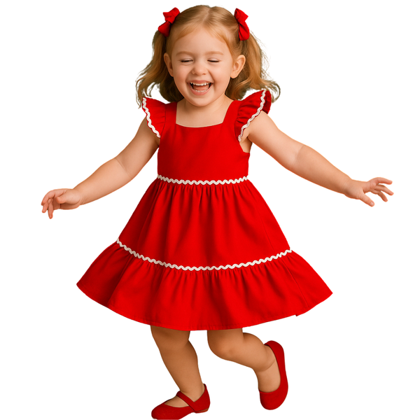Wansati Girls' Red Christmas Flutter Dress