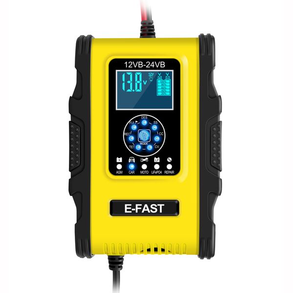 Automatic Battery Charger With LCD Touchscreen - Yellow