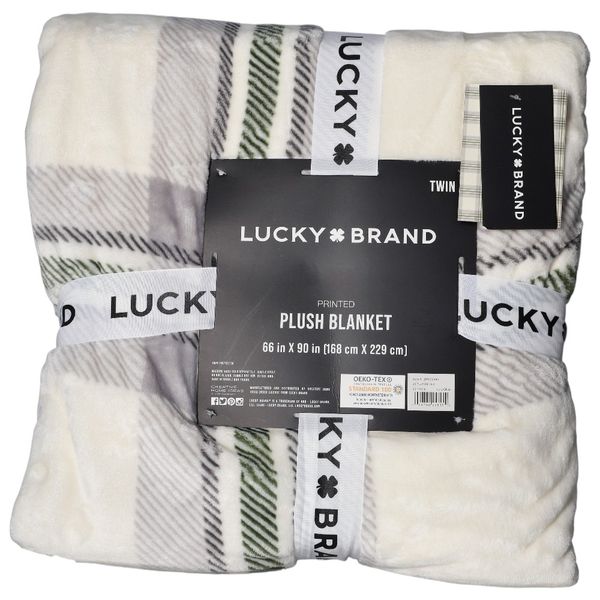 Twin Plush Blanket - White and Green - 168cm