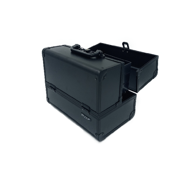 Black Bella Make Up Box With Lockable Key - Ribbed Black