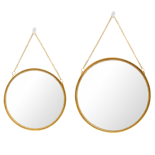 Round Wall Mirror with Gold Frame and Hanging Chain