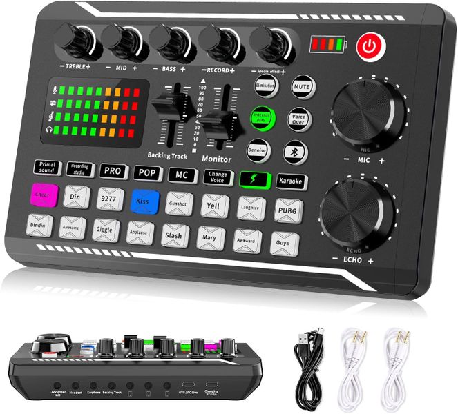 F998 Live Sound Card Audio Mixer, Podcast Audio Interface with DJ Effects