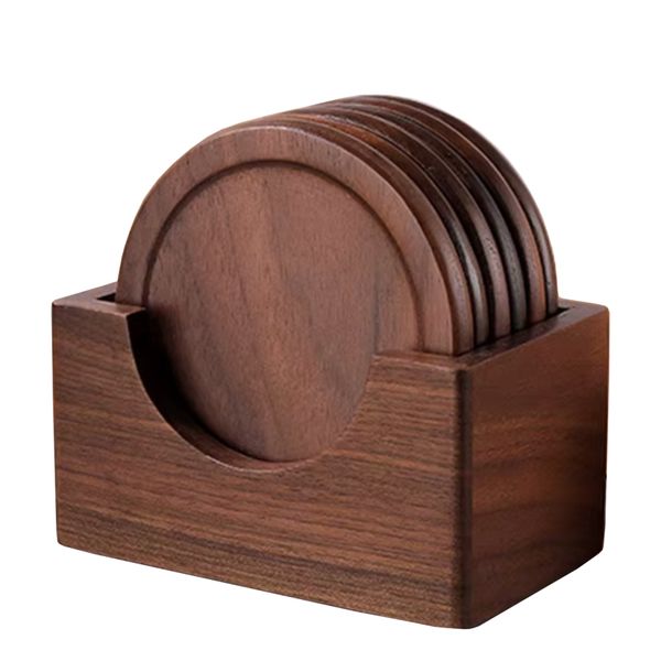 MamaMia Natural Wood Coaster Set with holder