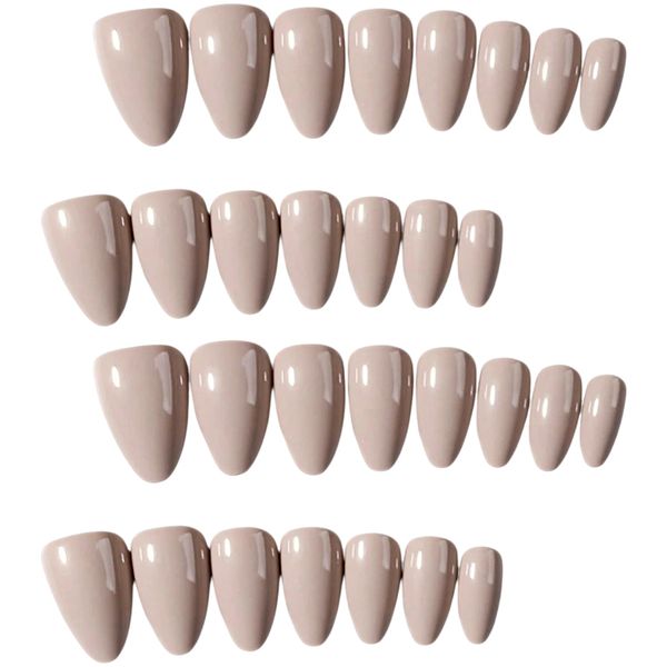 30 Piece Glossy Nude Almond Shape Artificial Nail Set