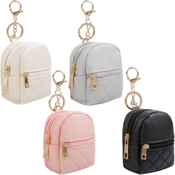 4Pcs Mini Backpack Keychain, PU Leather Cosmetic Zipper Pouch Set