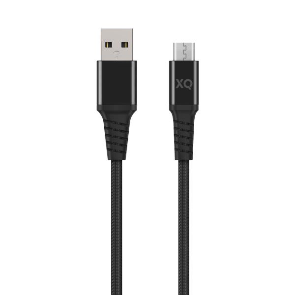 XQISIT Extra Strong Braided microUSB to USB A 200cm Cable - Black