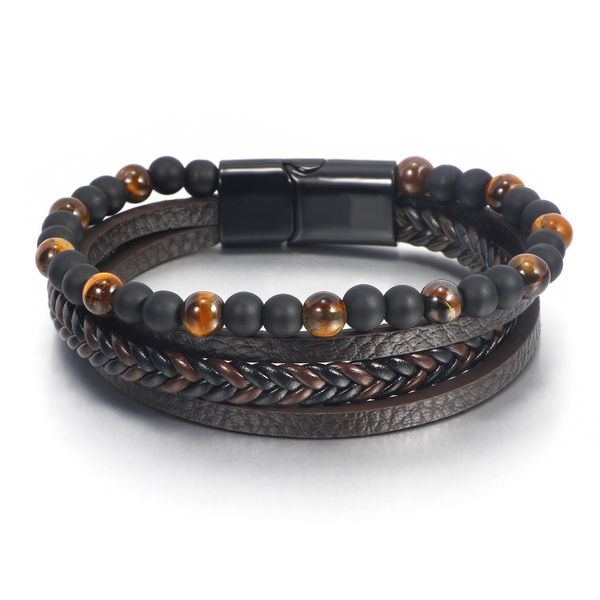 Men's Tiger Eye &amp; Lava Stone Braided Leather Bracelet