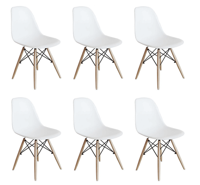 Pebble Dining Room Chair - Modern Plastic Shell Chairs Wooden Leg - Set of 6