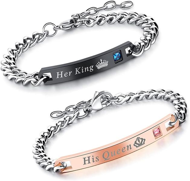His Queen and Her King 2 Piece Couples Chain Bracelets Anniversary - Gift