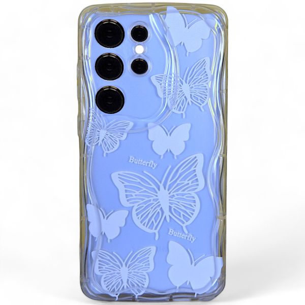 Clear Phone Case with White Butterflies &amp; Wavy Edge for Samsung S23 Ultra