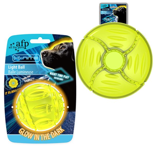 All For Paws Night Light-up LED Dog Toy Combo - Ball and Frisbee