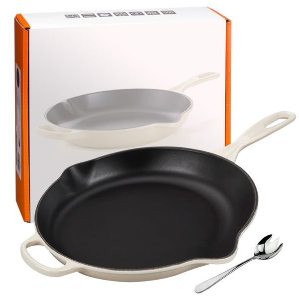 Cream Enameled Cast Iron Round Skillet Frying Pan - 10.25 inch