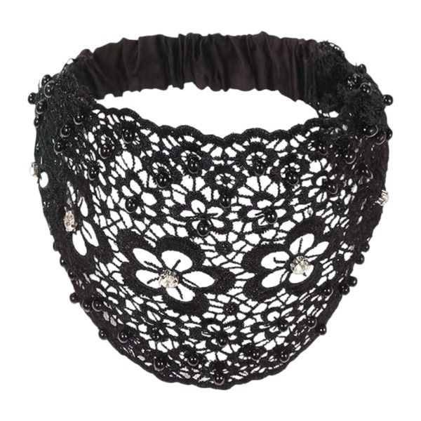 Lace Headband With Faux Pearl Accents